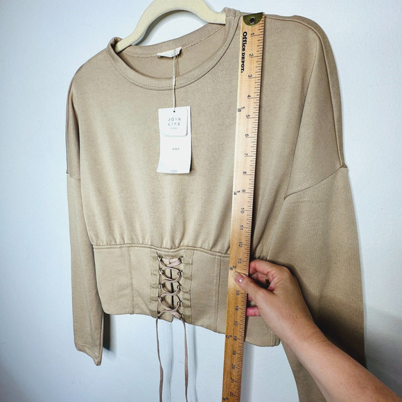 NWT Zara W & B Collection Tan Long Drop Sleeve Front Corset Lace Up Waist Top M - Picture 10 of 12